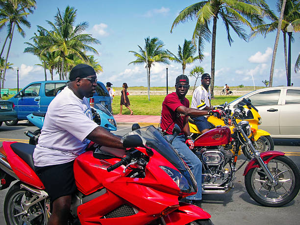 Black men on a motorcycle stock photo