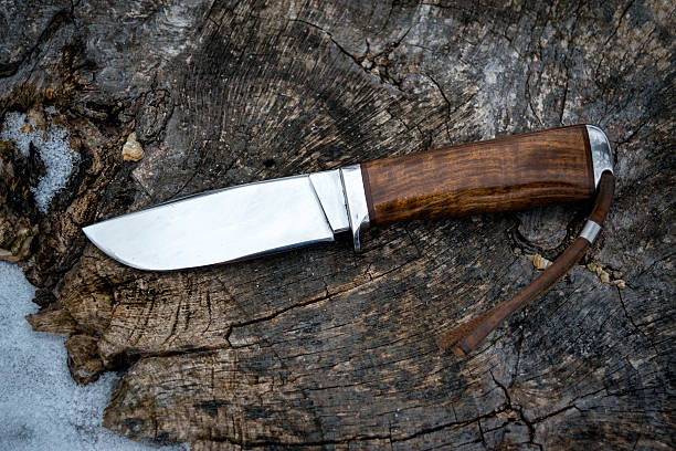 istock Hunting knife on the log 508345370