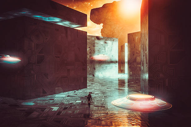 istock Astronaut walking in alien city on distant exo planet 508346798