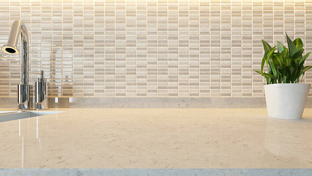 白いセラミックモダンなキッチンのデザインの背景 - tiled floor tile floor marble ストックフォトと画像