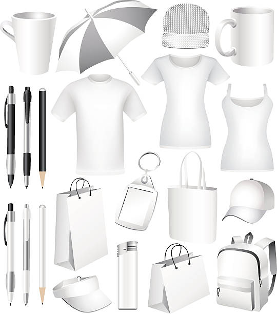 Set of vector business corporate identity templates, gifts, packaging, souvenirs. Set of blank business corporate identity templates, gifts, packaging and souvenirs. Promotional. Vector. white t shirt silhouette stock illustrations