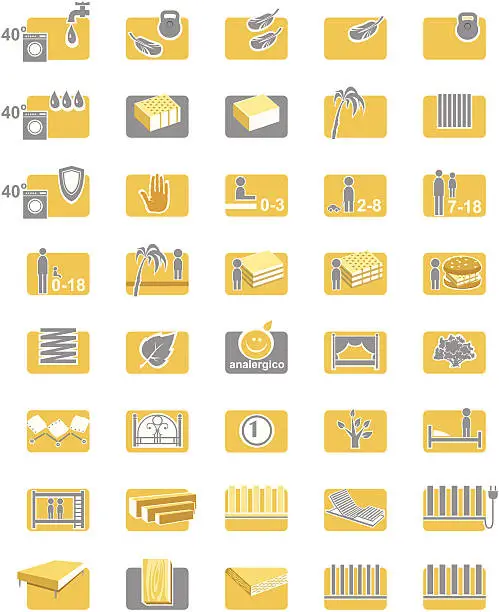 Vector illustration of Icons, mattresses, mattress covers, bed. Значки, матрасы, наматрасники, кровати