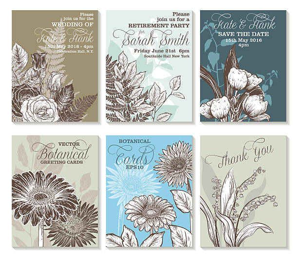 식물학 꽃 청첩장 형판 - wedding invitation invitation formalwear flower stock illustrations