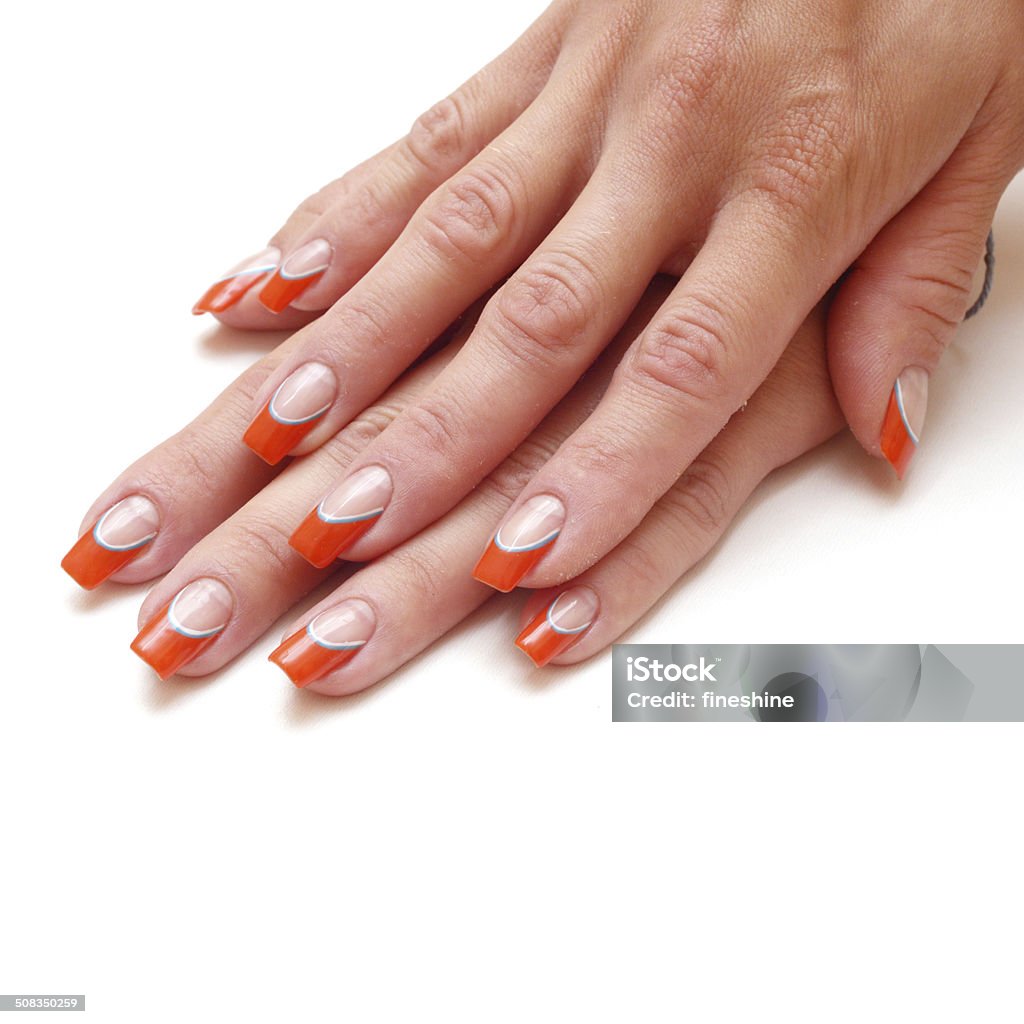 Women's hands with a colored red nail polish isolated Women's hands with a colored nail polish isolated Artist's Palette Stock Photo