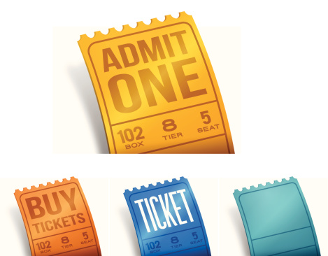 Ticket illustrations isolated on white with space for your copy. EPS 10 file. Transparency effects used on highlight elements.