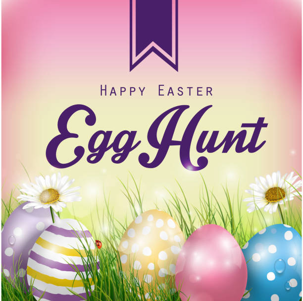 piękne wielkanoc tło z kwiatów i kolorowe jaja - feast day spring light animal egg stock illustrations
