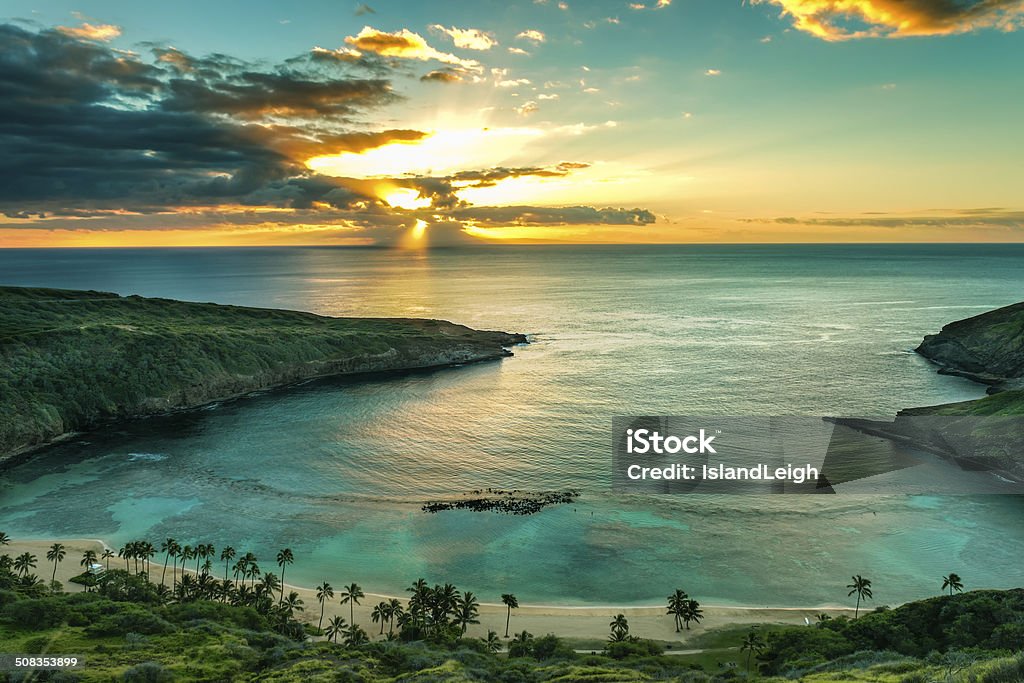 Hanauma Bay Sunrise over Hanauma Bay on Oahu, Hawaii Hawaii Islands Stock Photo