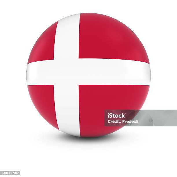 Foto de Bandeira Dinamarquesa Bolabandeira Da Dinamarca Na Esfera De Isolamento e mais fotos de stock de Bandeira