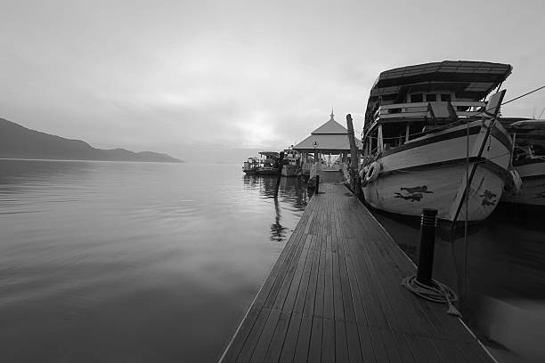 black and white sunset on the sea