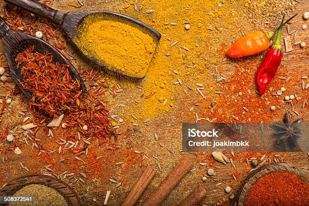 Spices Background Stock Photo - Download Image Now - Chili Con Carne, Chili Pepper, Chilli Powder