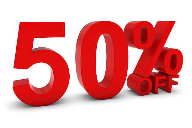istock 50% OFF - Fifty Percent Off 3D Red Text 508372934