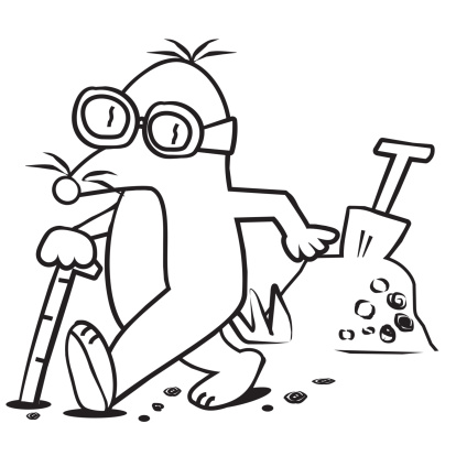 Mole with glasses and a white stick. Coloring books for children.