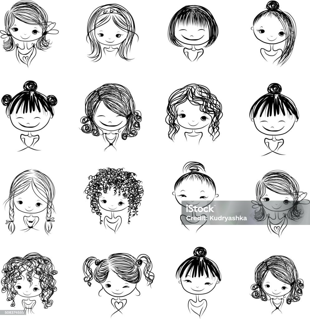 Set of cute girl characters, cartoon for your design Set of cute girl characters, cartoon for your design, vector illustration Abstract stock vector