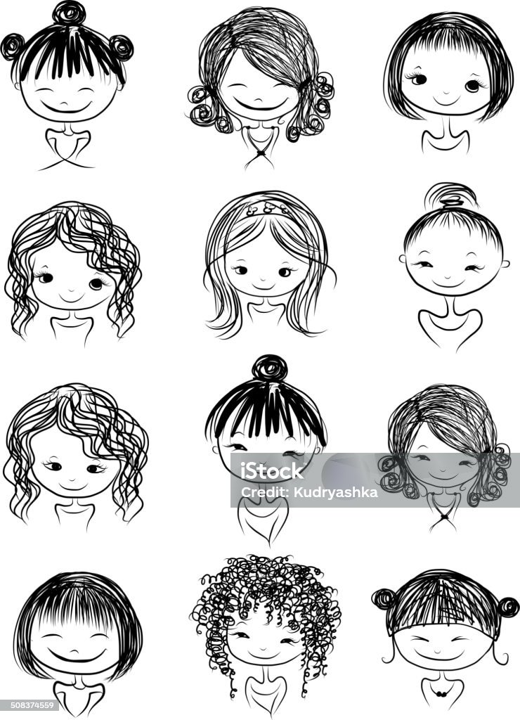 Set of cute girl characters, cartoon for your design Set of cute girl characters, cartoon for your design, vector illustration Abstract stock vector