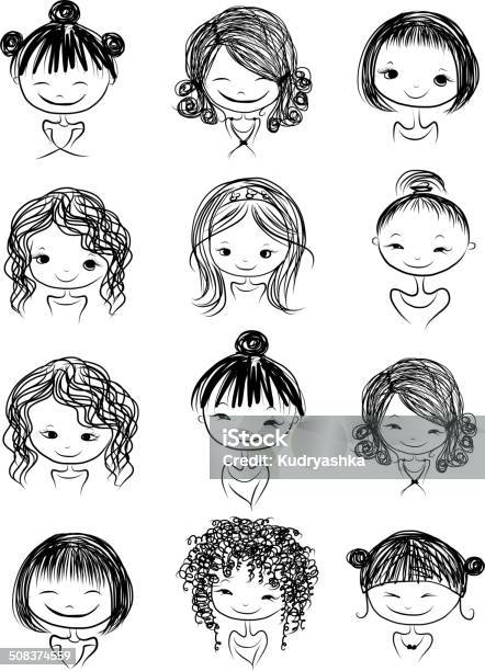 Set Of Cute Girl Characters Cartoon For Your Design Stock Illustration - Download Image Now