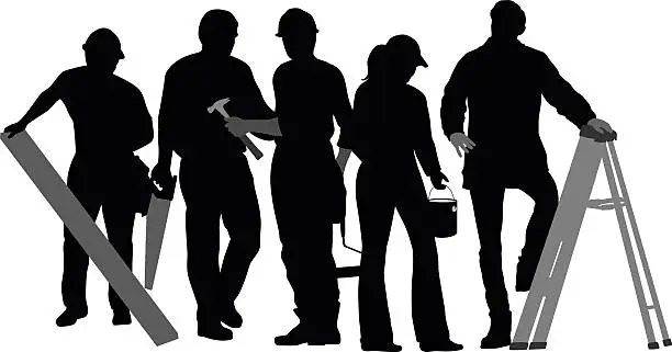 Vector illustration of Renovation Work Silhouette Crowd