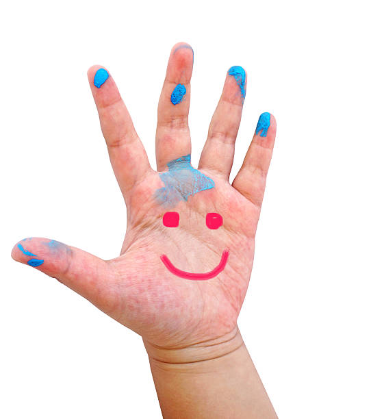 istock Hand Painted Child. Isolated on white background (smiling hand) 508376479
