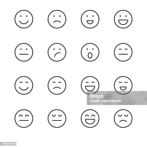 Emoji Icons Set 1 Black Line Series Stock Illustration - Download Image Now - Anthropomorphic Smiley Face, Icon Symbol, Frowning
