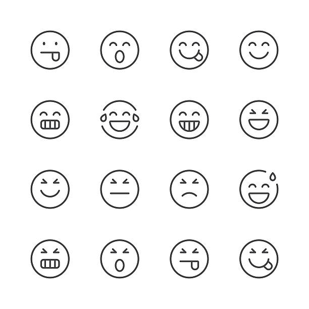 stockillustraties, clipart, cartoons en iconen met emoji icons set 2 | black line series - opluchting