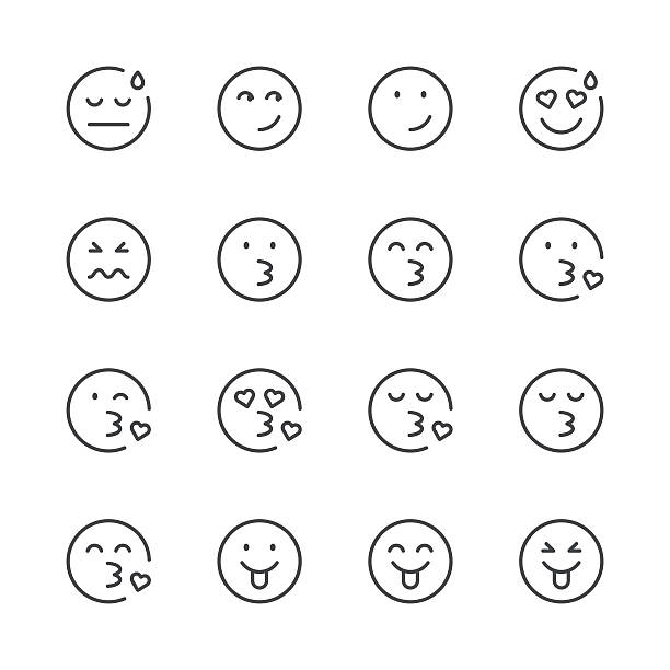 Emoji Icons set 5 | Black Line series Set of 16 professional and pixel perfect icons ready to be used in all kinds of design projects. EPS 10 file. relieved face stock illustrations