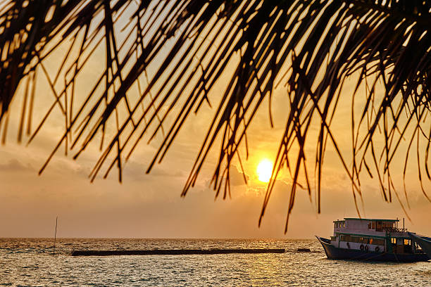 Sunrise on a tropical island in the Indian Ocean. Maldives.