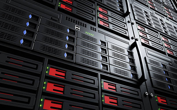 istock Close up of turned on server racks 508377402