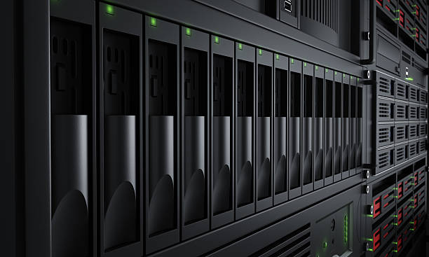 istock Close up of turned on server racks 508377470