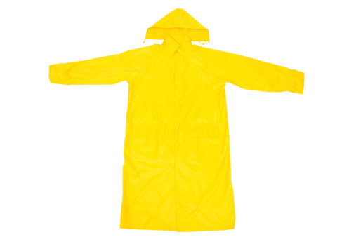 Yellow Waterproof Rain Coat, Isolated on White Background