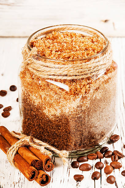 istock Homemade sugar scrub with coffee on a wooden background 508378368