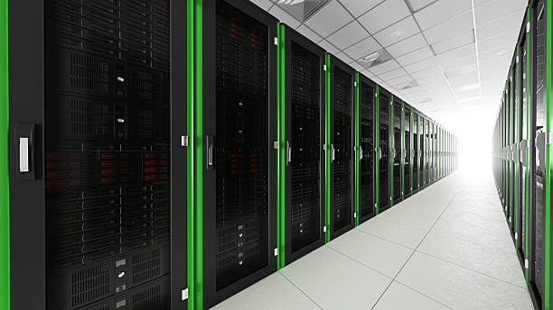 Inside the long server room tunnel with bright end Inside the long server room tunnel with bright end network server rack isolated three dimensional shape stock pictures, royalty-free photos & images