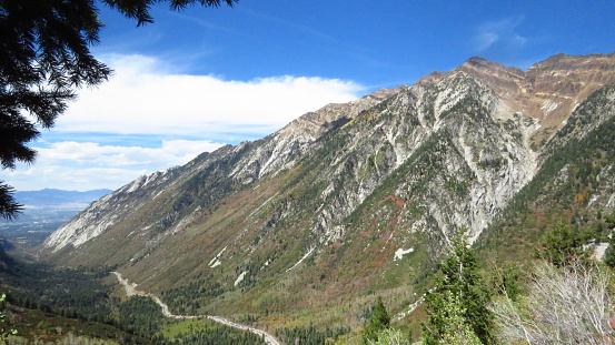 A view of Twin Peaks and the Salt Lake valley from across Little Cottonwood Canyon.