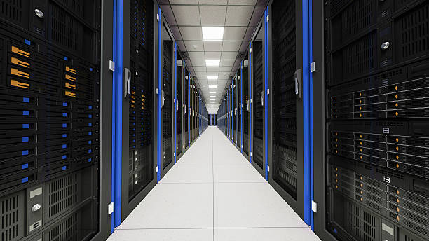 Inside the long server room tunnel Close up of turned on server racksInside the long server room tunnel network server rack isolated three dimensional shape stock pictures, royalty-free photos & images