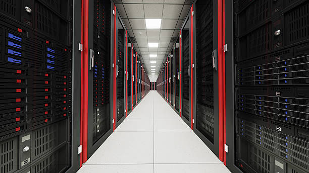 Inside the long server room tunnel Close up of turned on server racksInside the long server room tunnel network server rack isolated three dimensional shape stock pictures, royalty-free photos & images