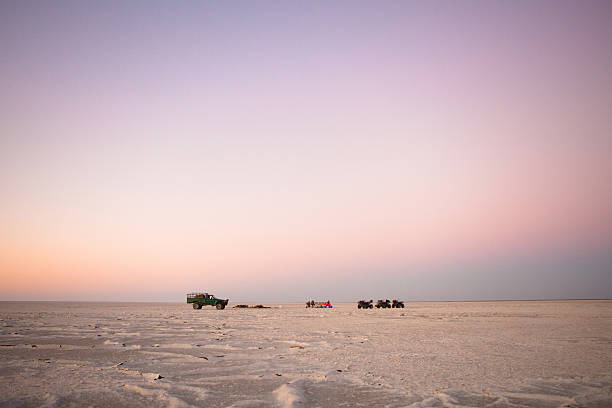 Campsite on Sua Pan stock photo