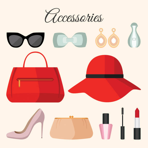 Lady fashion accessories set in flat style. Lady fashion accessories set in flat style. Vector design collection necklace jewelry image stock illustrations