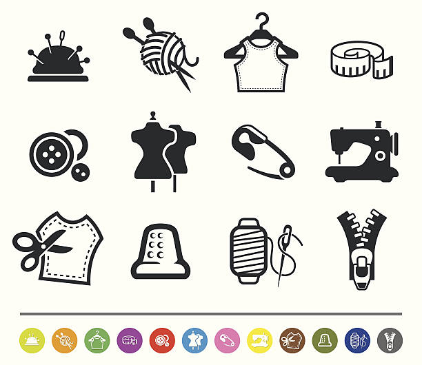 illustrazioni stock, clip art, cartoni animati e icone di tendenza di icone di cucito e su misura/siprocon collezione - sewing tailor sewing machine needlecraft product