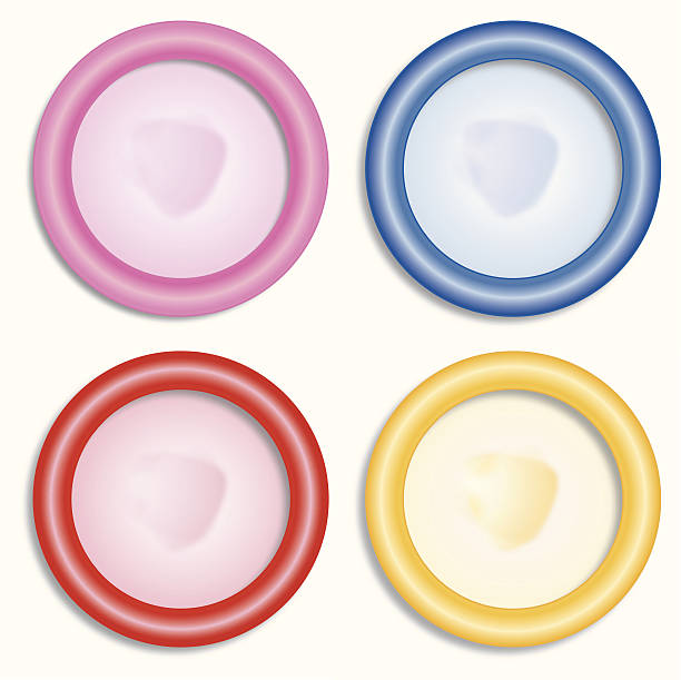 ilustraciones, imágenes clip art, dibujos animados e iconos de stock de cuatro preservativos - hiv aids condom sex