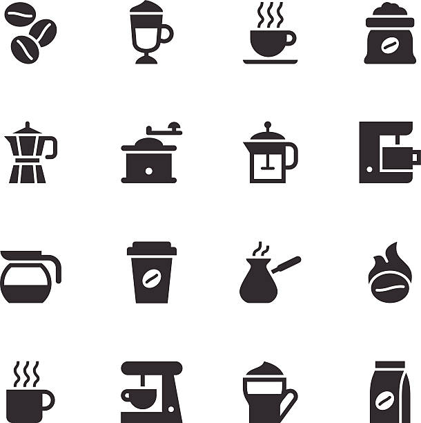 커피 아이콘-블랙 - coffee coffee bean coffee grinder cup stock illustrations