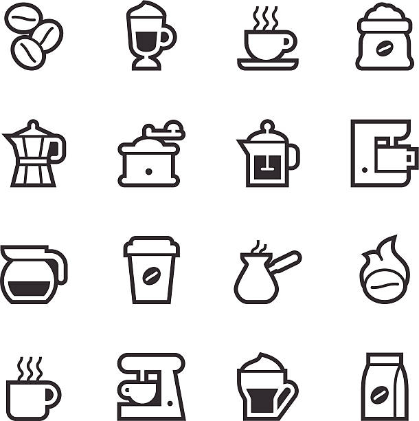 ilustrações de stock, clip art, desenhos animados e ícones de ícones de café - - coffee cup bean sugar