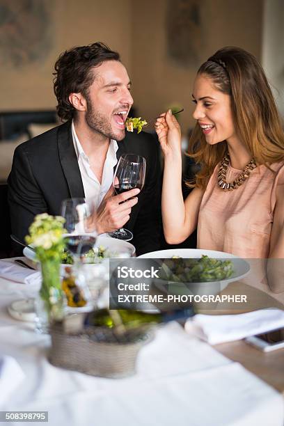 Couple Eating Salad Stock Photo - Download Image Now - Adult, Alcohol - Drink, City Life