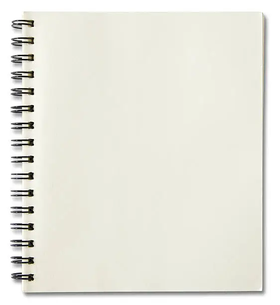 blank spiral notebook isolated on white background