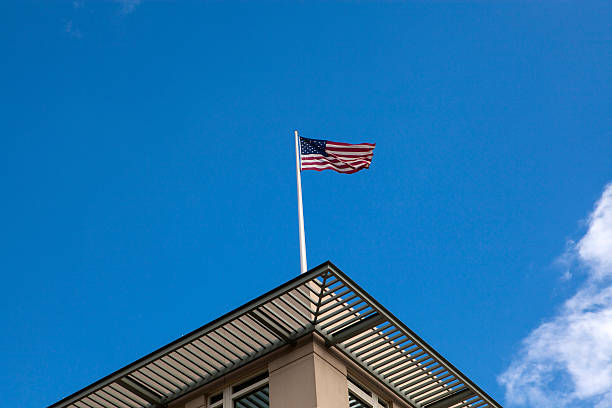 istock USA flag on  embassy 508402787