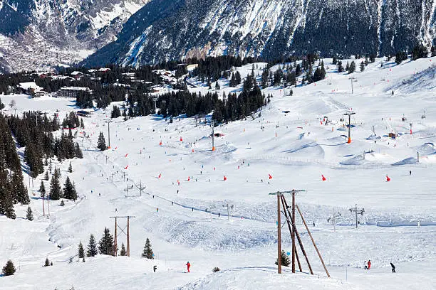 Ski slopes in the French Alps, plenty of snow. Courchevel, Les 3 Vallees, France