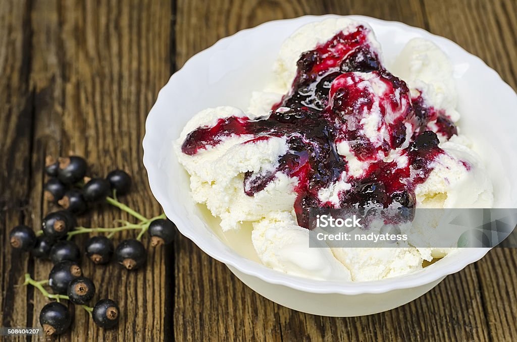ice cream with jam and currant Bowl Stock Photo
