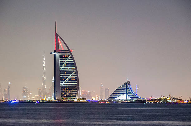 Dubai, United Arab Emirates - January 20, 2011: Burj Al Arab, a luxury 5 star hotel built on an artificial island in front of Jumeirah beach from above