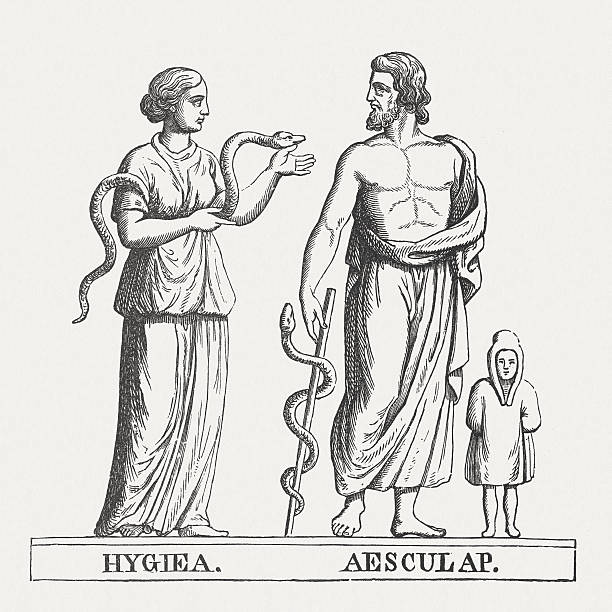 ilustraciones, imágenes clip art, dibujos animados e iconos de stock de asclepio y hygieia - roman mythology fotos