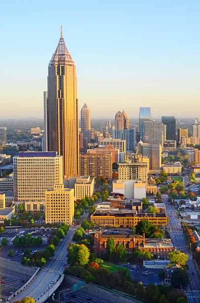 Sunrise Over Atlanta GA Spectacular view of the Atlanta, Georgia skyline at sunrise. atlanta skyline stock pictures, royalty-free photos & images