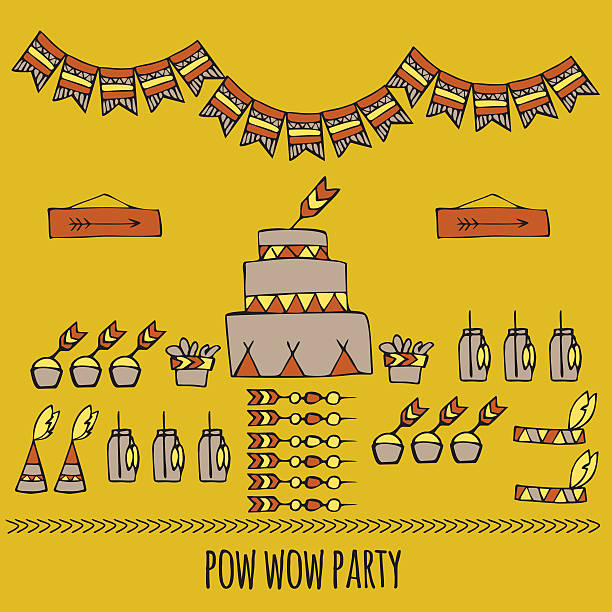 Pow wow. Indian party doodle pow wow party, Tribal indian party ideas, teepee party pow wow stock illustrations