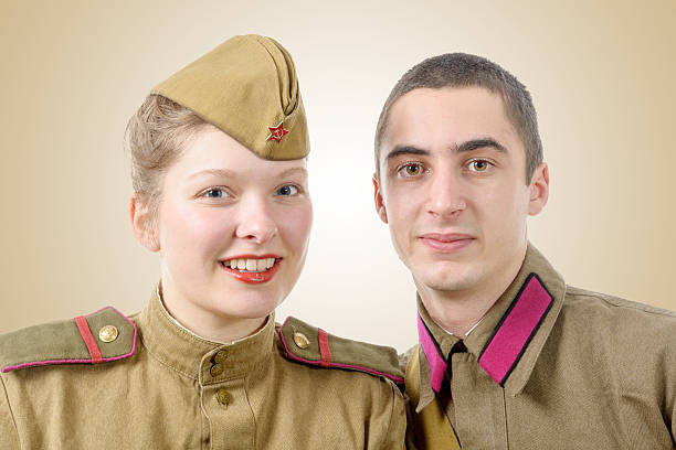 istock portrait couple in Russian military uniform 508408030