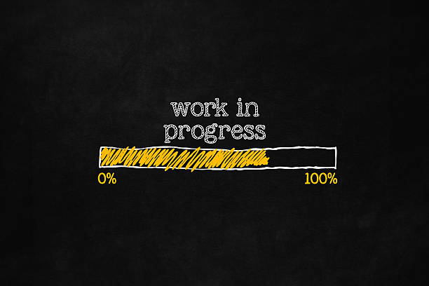 Work in progress loading bar Progress loading concept with copyspace for website, user interfaces, installation software, preloading webpage, work in progress. A loading bar isolated on blackboard indicate a percentage. incomplete stock illustrations